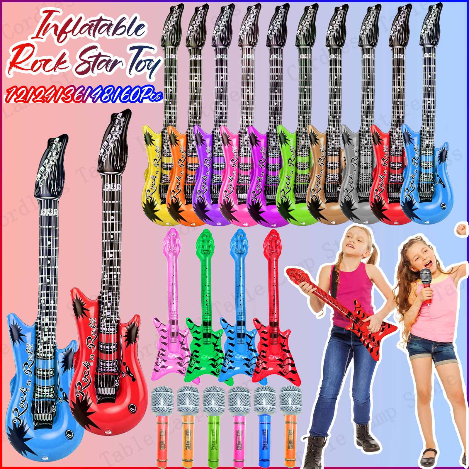 Musical Instrument You Blow Into - 12-60Pcs Inflatable Rock Star Toy Inflatable