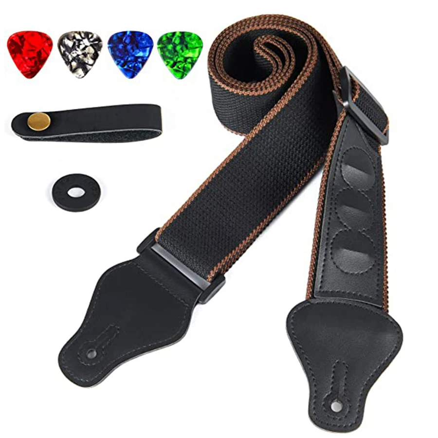 7Pcs/Set Guitar Strap Black PU - Musical Instrument Gif recensione e prezzo