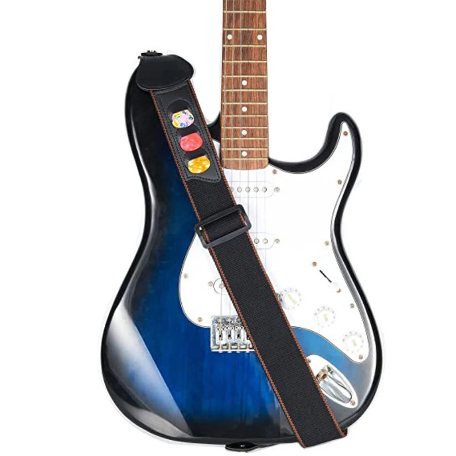 7Pcs/Set Guitar Strap Black PU - Musical Instrument Gif recensione e prezzo